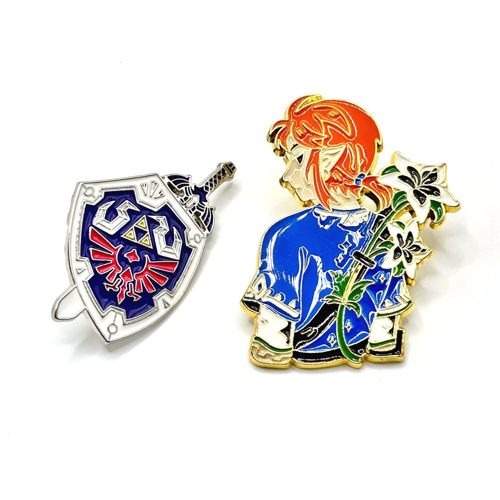 Link Legend of Zelda Enamel Pin Set OS Blue Hylian Shield Master Sword Nintendo